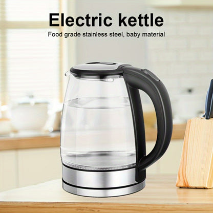 1pc QuickBoil Electric Kettle, 2L Borosilicate Glass, 1800W High Power, 220-240V British Plug, Double Protection Anti-Dry Burn, Ideal for Home & Office Use, Perfect Christmas Gift