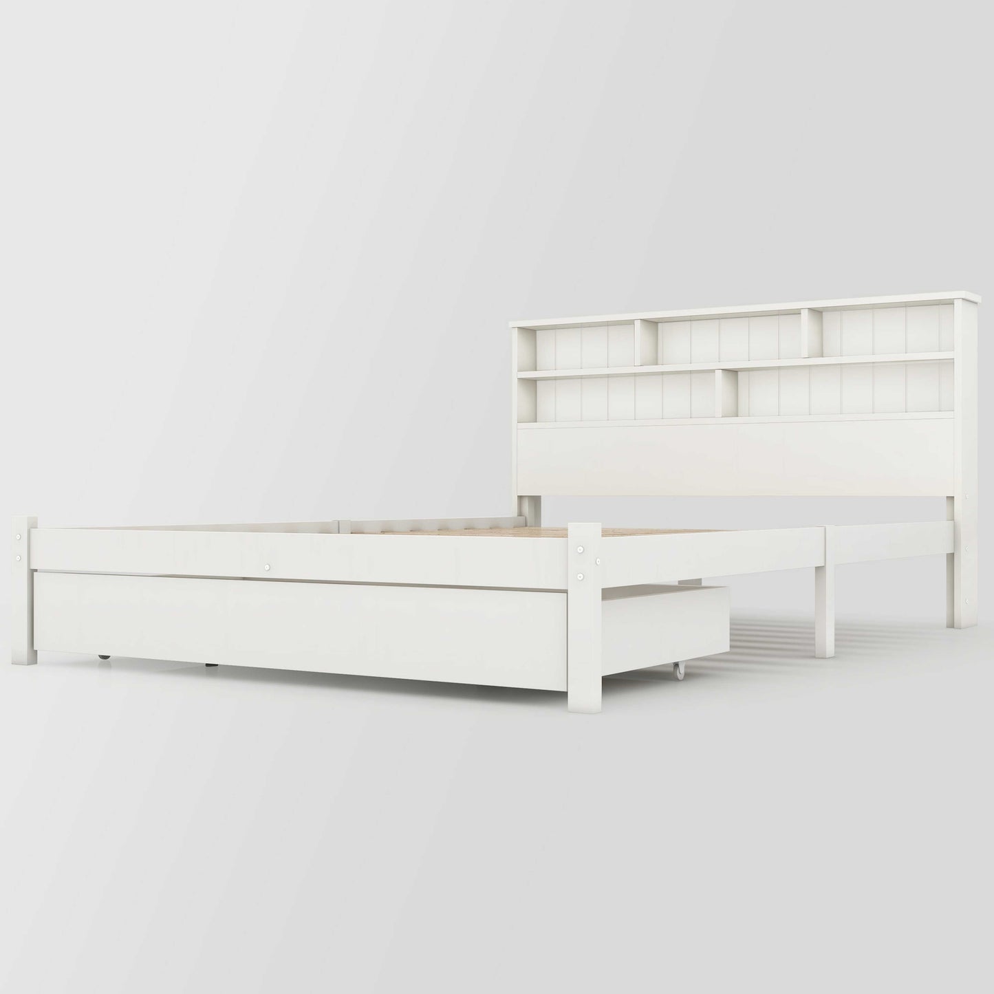 BTM UK New TV 4ft6 single Bed （90*190cm）Double (135 x 190 cm) Bed with Shelves, White Wooden Storage Bed, Underbed Drawer dusk bed