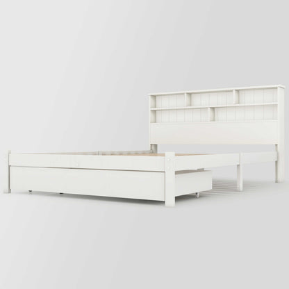 BTM UK New TV 4ft6 single Bed （90*190cm）Double (135 x 190 cm) Bed with Shelves, White Wooden Storage Bed, Underbed Drawer dusk bed