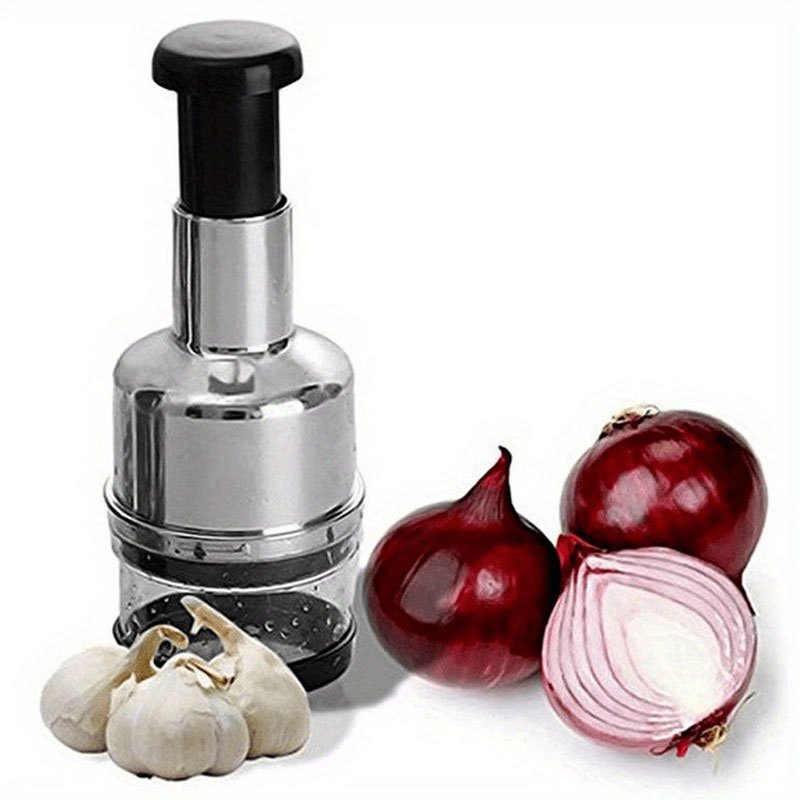 1pc Multifunctional Manual Garlic Press And Food Chopper - Handheld Vegetable And Onion Grinder, Kitchen Tool Set, Stainless Steel Material, No Electricity Needed, Food Contact Safe, Free Shipping