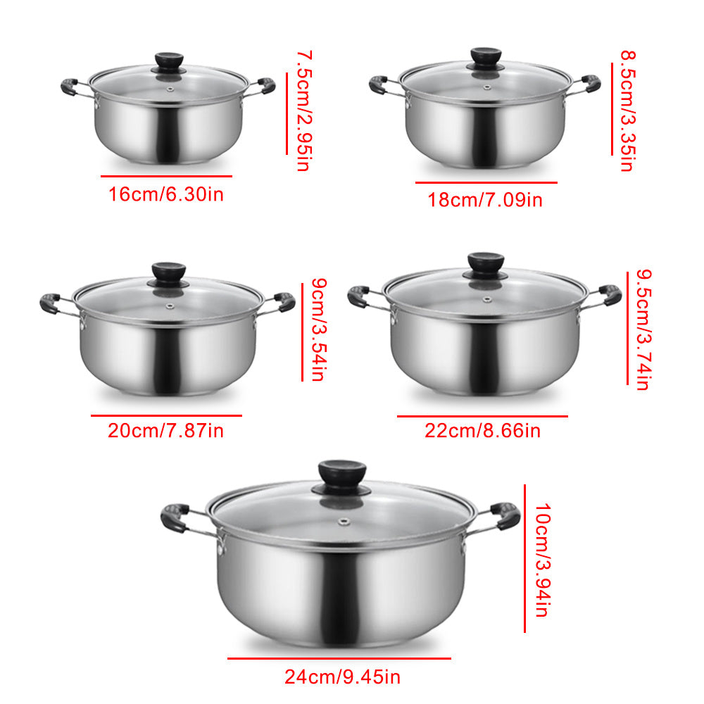 6 Pcs Stainless Steel Saucepan Essential Cookware Set With Glass Lids & Sturdy Handles Pot Prima Kitchen Cook Home Chef Cooking Sauce Pan Housewarming Gifts UK