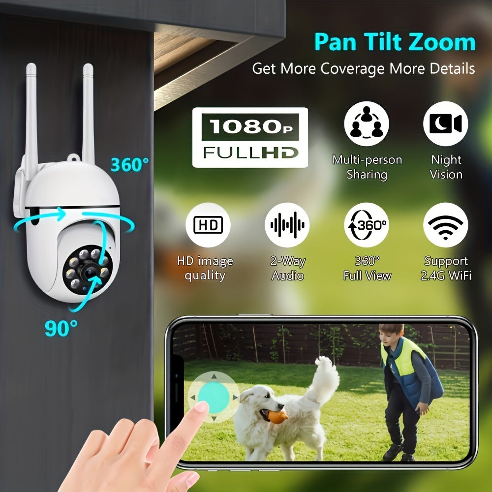 4pcs Wireless WiFi Security Cameras - 1080P HD, Waterproof Indoor/Outdoor, Color Night Vision, 2-Way Audio, 360° Pan/Tilt/Zoom, Motion Tracking & Detection with Spotlight & Siren - Easy Life App Control, Christmas Gift, Wire