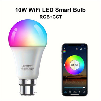 3pcs B22 LED Smart Bulbs, 10W RGB+CCT Dimmable Lighting, WiFi & Wireless Connectivity, Works with Alexa, Google Assistant, IFTTT, SmartThings - Ideal for Home Decor, Parties & Gaming, No Hub Needed