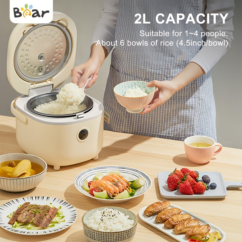 Bear 3.5-Cup Digital Rice Cooker with Steamer - 6 Cooking Functions - 350W - 220-240V - Square Design - British Plug - Ideal for 2-3 servings - White/Brown Rice, Porridge, Soup