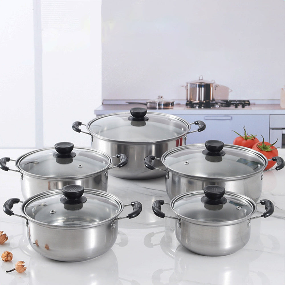 6 Pcs Stainless Steel Saucepan Essential Cookware Set With Glass Lids & Sturdy Handles Pot Prima Kitchen Cook Home Chef Cooking Sauce Pan Housewarming Gifts UK