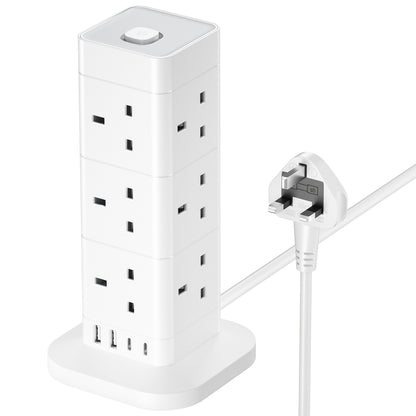 5M/3M/2M/1.5M Cube Extension Lead With USB Slots, 4AC+4USB 1.5M, 8AC+4USB 3M/5M, 12AC+4USB 2M/5M Hotimy Multi Plug Extension Socket With 2 USB C And 2 USB A, 13A 3250W Power Strip With Switch Extension Cords For Desk Home Off