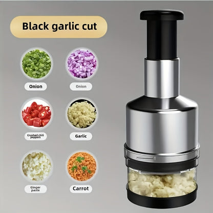 1pc Multifunctional Manual Garlic Press And Food Chopper - Handheld Vegetable And Onion Grinder, Kitchen Tool Set, Stainless Steel Material, No Electricity Needed, Food Contact Safe, Free Shipping