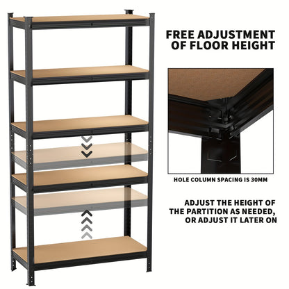 5 Tier Heavy Duty Boltless Metal Shelving Shelves Storage Shelf Garage Racking Storage Garage Shelving Units, Black 150x70×30cm, 175KG Per Shelf, 875KG Capacity Rack Shelves For Workshop, Garage, Kitchen, Bathroom, Warehouse