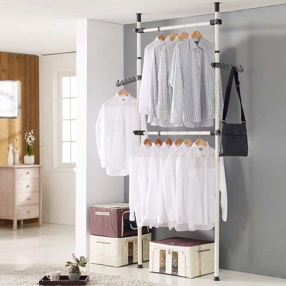 Telescopic Wardrobe Organiser Hanging Rail Clothes Rack Adjustable Storage UK