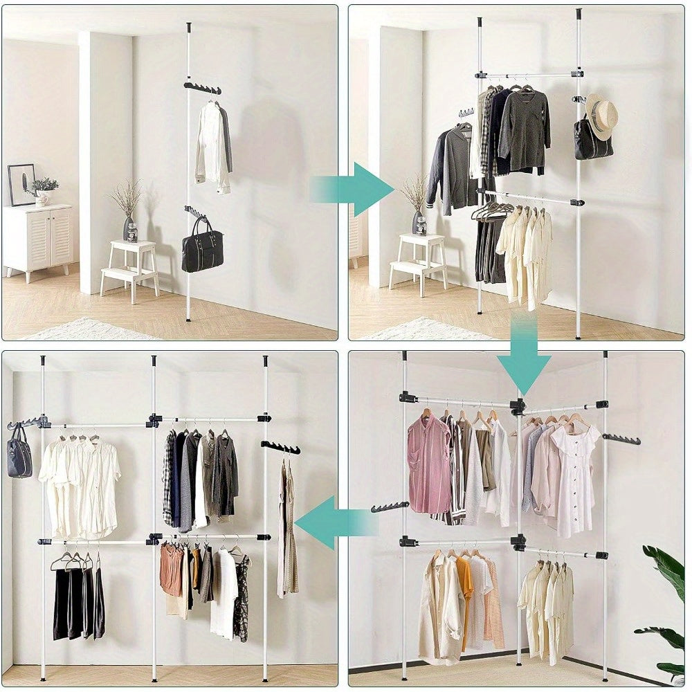 Telescopic Wardrobe Organiser Hanging Rail Clothes Rack Adjustable Storage UK