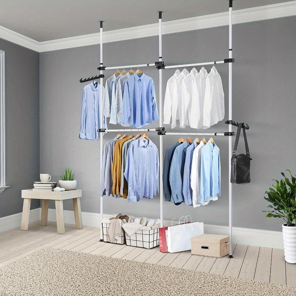 Telescopic Wardrobe Organiser Hanging Rail Clothes Rack Adjustable Storage UK