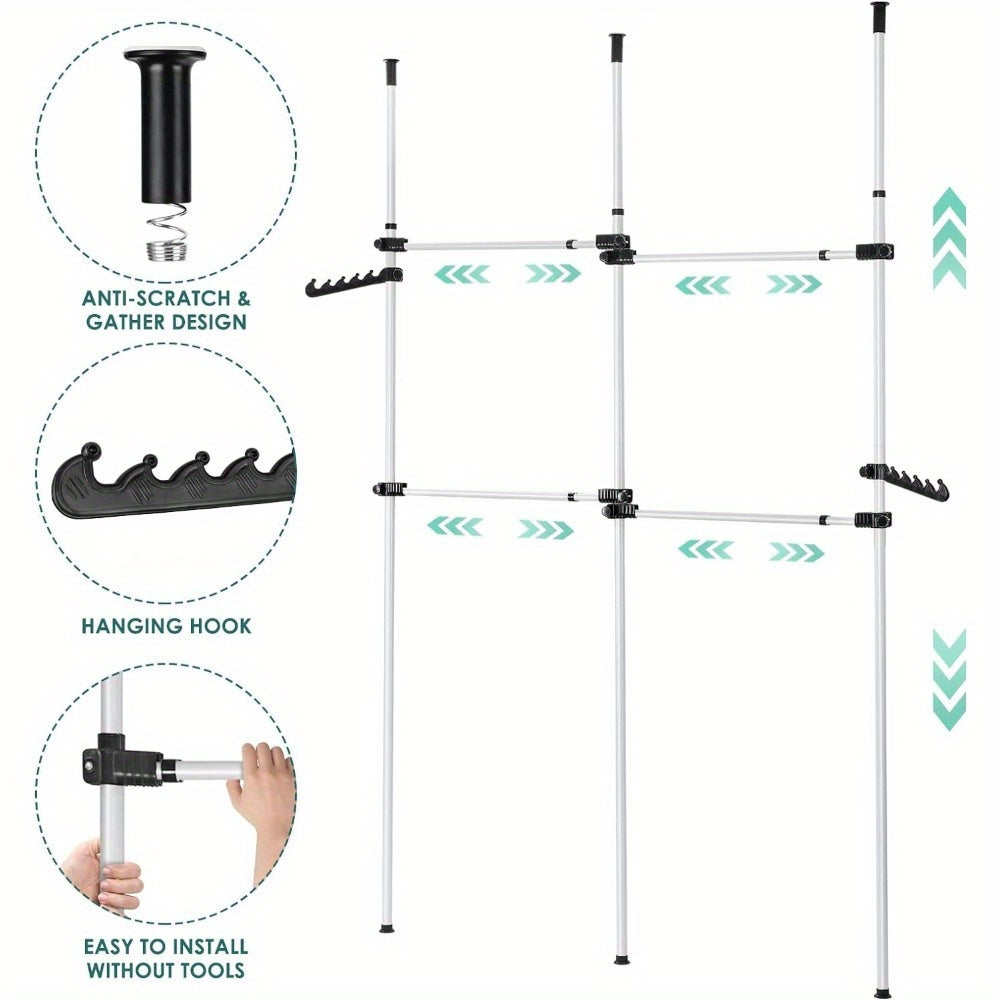 Telescopic Wardrobe Organiser Hanging Rail Clothes Rack Adjustable Storage UK