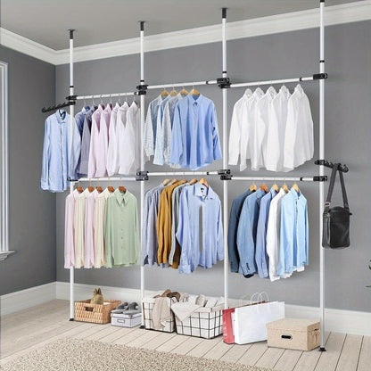 Telescopic Wardrobe Organiser Hanging Rail Clothes Rack Adjustable Storage UK