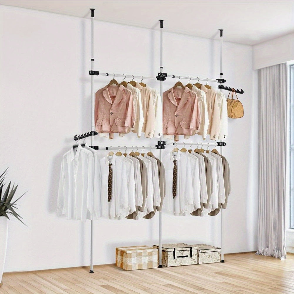 Telescopic Wardrobe Organiser Hanging Rail Clothes Rack Adjustable Storage UK