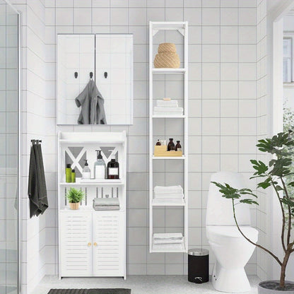 Bathroom Floor Cabinet 92x40x25cm Storage Unit with 3 Tier 2 Door Shelves White MDF Painted Wood Free Standing Cupboard for Bathroom Porch