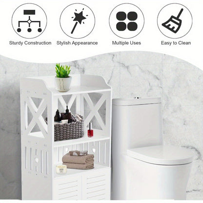 Bathroom Floor Cabinet 92x40x25cm Storage Unit with 3 Tier 2 Door Shelves White MDF Painted Wood Free Standing Cupboard for Bathroom Porch