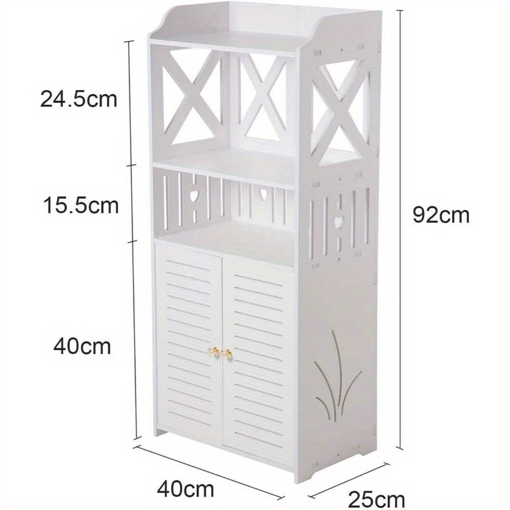 Bathroom Floor Cabinet 92x40x25cm Storage Unit with 3 Tier 2 Door Shelves White MDF Painted Wood Free Standing Cupboard for Bathroom Porch