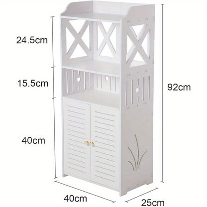 Bathroom Floor Cabinet 92x40x25cm Storage Unit with 3 Tier 2 Door Shelves White MDF Painted Wood Free Standing Cupboard for Bathroom Porch