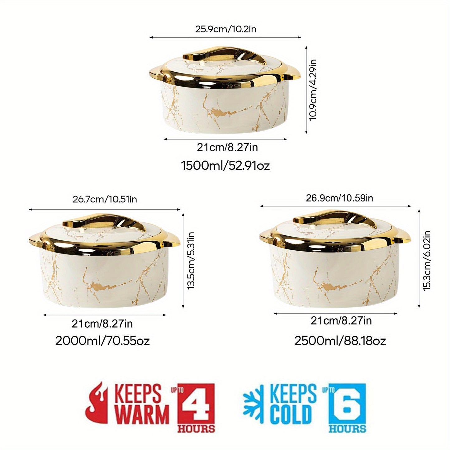 3 Pcs, Food Warmer Set, Thermal Casserole Dish Set with Lids, Insulated Stainless Steel Container for Hot & Cold Food, Serving Bowl for Buffets, Hot Pot Sets Food Warmer, Pots And Pans, Hot Pot Food Warmer Set, 1.5L+2L+2.5L