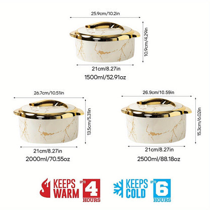 3 Pcs, Food Warmer Set, Thermal Casserole Dish Set with Lids, Insulated Stainless Steel Container for Hot & Cold Food, Serving Bowl for Buffets, Hot Pot Sets Food Warmer, Pots And Pans, Hot Pot Food Warmer Set, 1.5L+2L+2.5L