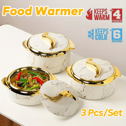 3 Pcs, Food Warmer Set, Thermal Casserole Dish Set with Lids, Insulated Stainless Steel Container for Hot & Cold Food, Serving Bowl for Buffets, Hot Pot Sets Food Warmer, Pots And Pans, Hot Pot Food Warmer Set, 1.5L+2L+2.5L