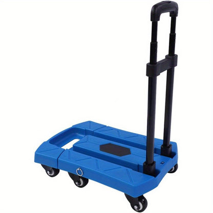 Telescopic Folding Trolley with 6 Swivel Wheels, 400kg Capacity Foldable Truck Luggage Cart with Adjustable Handle for Warehouse and Factory, Quick and Easy Transport, Cart Length:44.96-58.42cm (Blue)