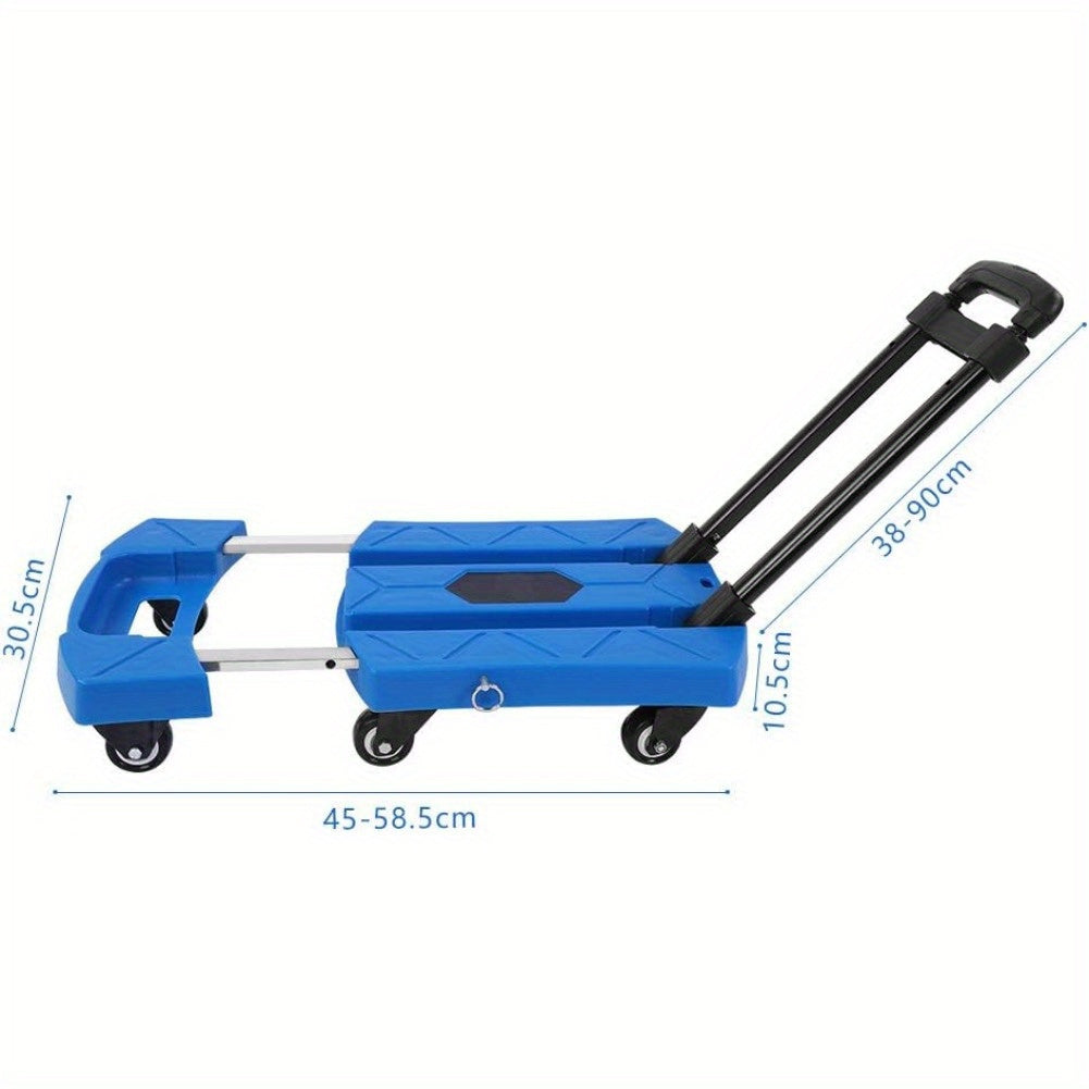 Telescopic Folding Trolley with 6 Swivel Wheels, 400kg Capacity Foldable Truck Luggage Cart with Adjustable Handle for Warehouse and Factory, Quick and Easy Transport, Cart Length:44.96-58.42cm (Blue)