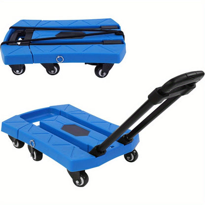 Telescopic Folding Trolley with 6 Swivel Wheels, 400kg Capacity Foldable Truck Luggage Cart with Adjustable Handle for Warehouse and Factory, Quick and Easy Transport, Cart Length:44.96-58.42cm (Blue)