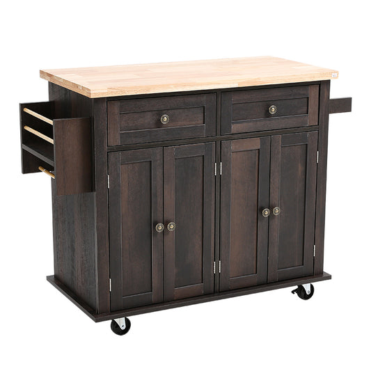 1 Piece, Kitchen Island on Wheels Large Kitchen Trolleys with Storage Cabinet 2 Shelves and 2 Drawers, Mobile Utility Kitchen Storage Islands & Carts, 110*45*82 Cm