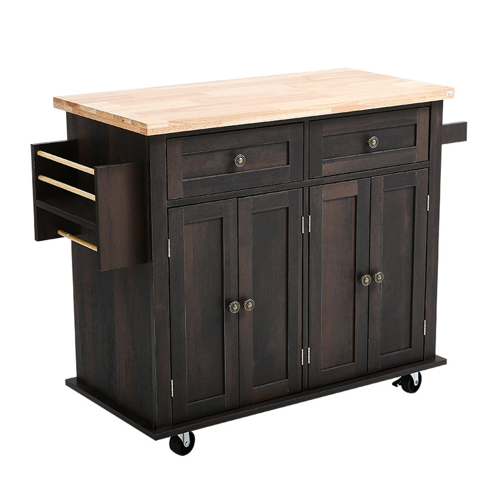 1 Piece, Kitchen Island on Wheels Large Kitchen Trolleys with Storage Cabinet 2 Shelves and 2 Drawers, Mobile Utility Kitchen Storage Islands & Carts, 110*45*82 Cm