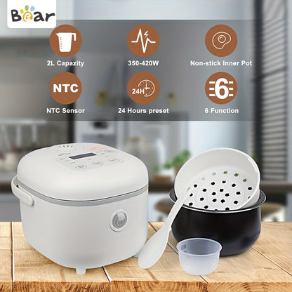 Bear 6 Multifunctional Rice Cooker - 3.5 Cups Capacity for 1-3 People, Cooks Perfect White/Brown Rice, Porridge, and Soup with Steamer Function - Compact and Easy to Use White Rice Cooker for Small Families