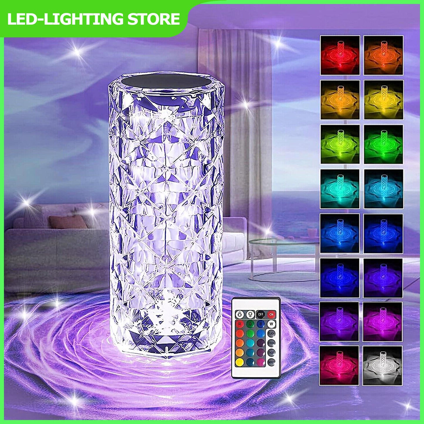 LED Crystal Table Lamp Diamond Rose Bar Night Light Touch Atmosphere Bedside