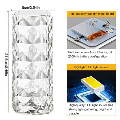 LED Crystal Table Lamp Diamond Rose Bar Night Light Touch Atmosphere Bedside