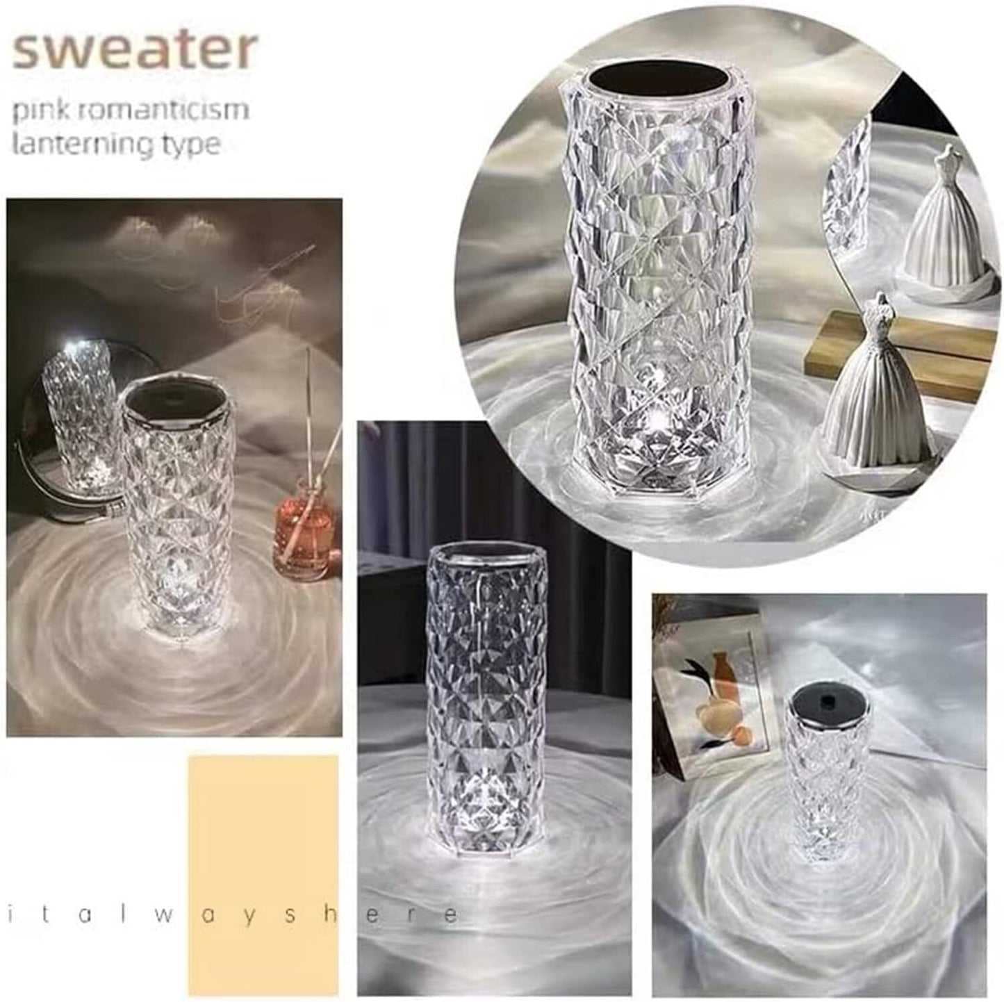 LED Crystal Table Lamp Diamond Rose Bar Night Light Touch Atmosphere Bedside