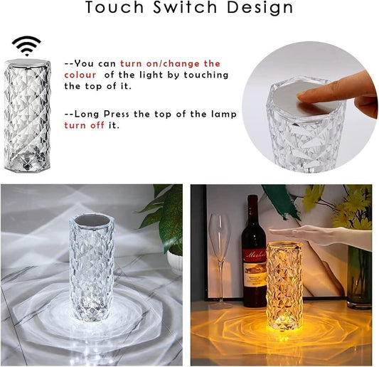 LED Crystal Table Lamp Diamond Rose Bar Night Light Touch Atmosphere Bedside