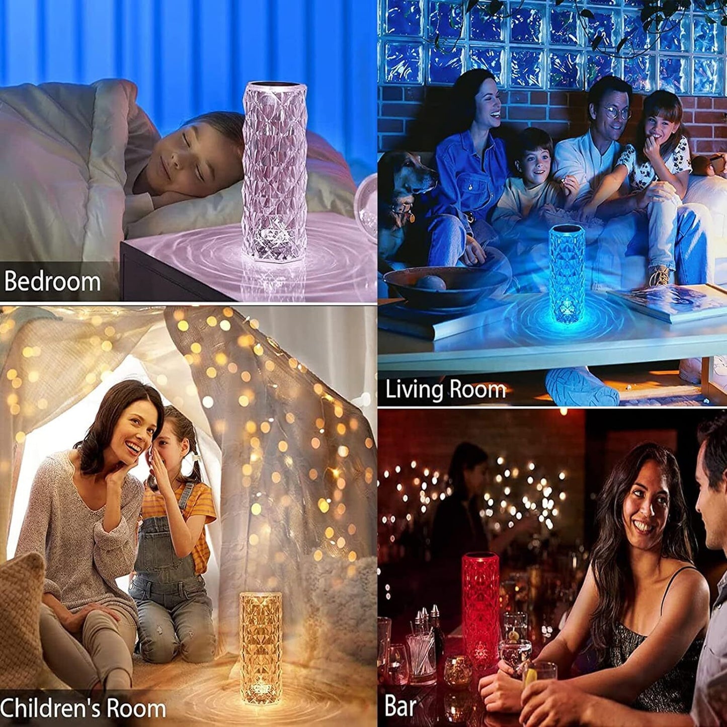 LED Crystal Table Lamp Diamond Rose Bar Night Light Touch Atmosphere Bedside