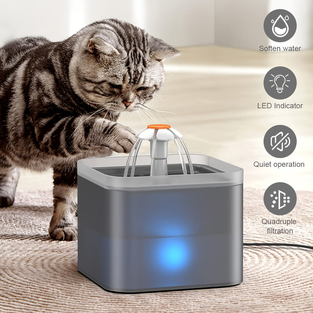 2L CAT WATER FOUNTAIN FOR PET DOG LED DRINKING WATER BOWL AUTOMATIC DISPENSER UK, 2L Large Capacity To Provide Drinking Water For Pets;Quiet Water Pump, Removable, Easy To Clean;, Without Battery