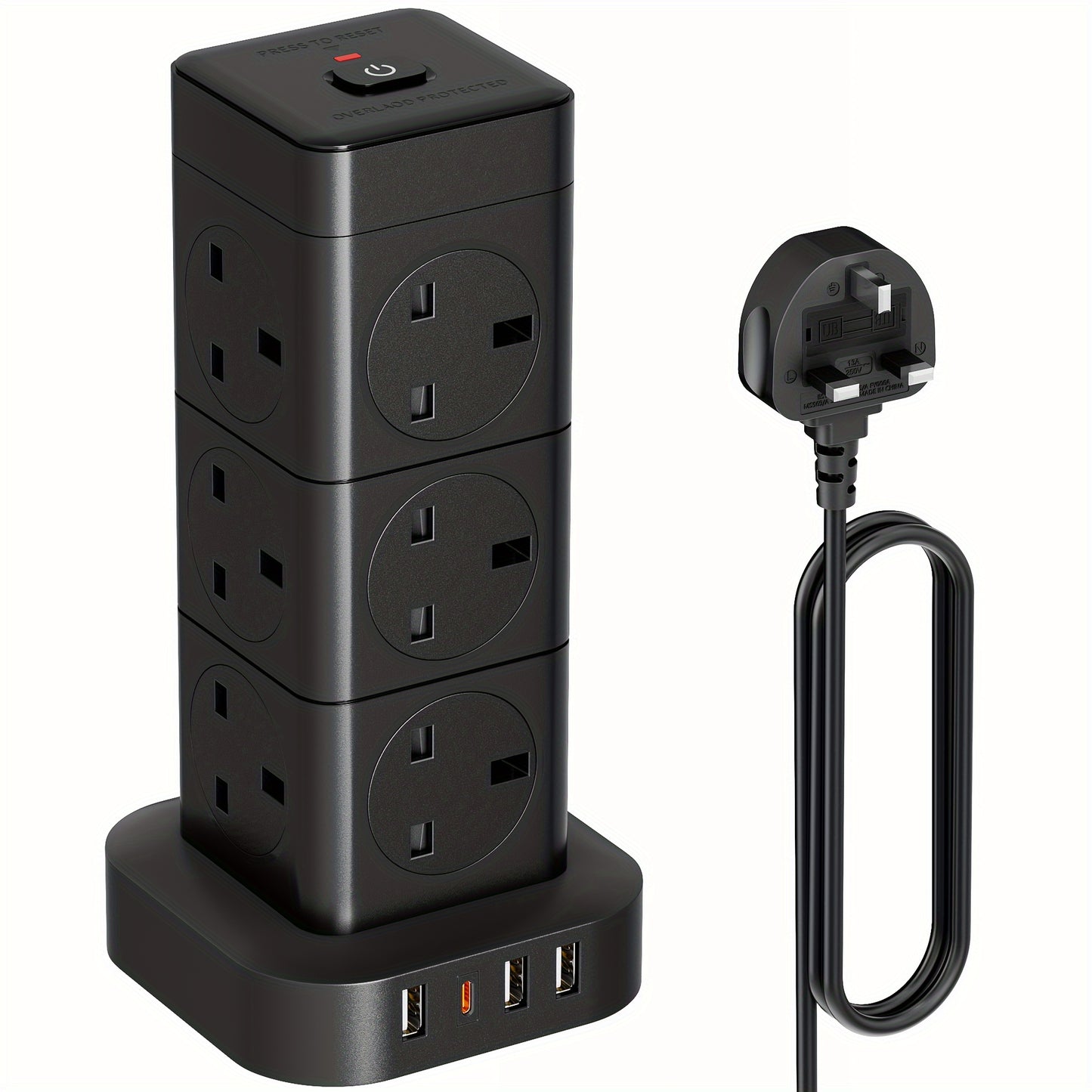 8-Outlet Cube Extension Lead with 5M Cable and 4 USB Power Strips