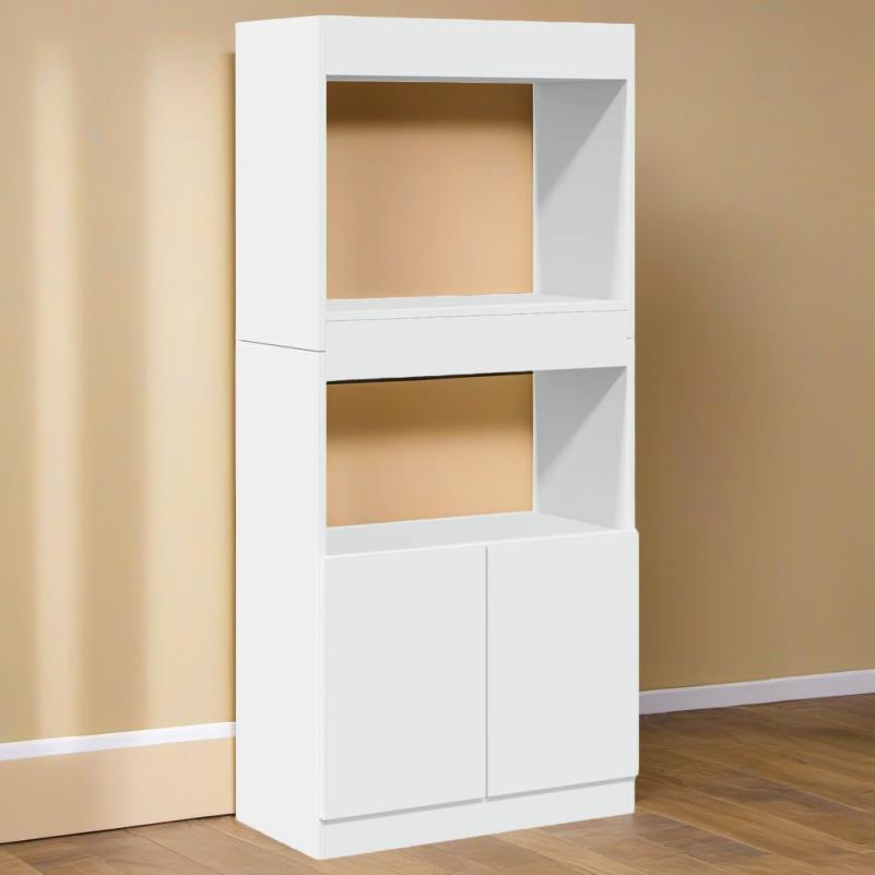 Elegant White Highboard Cabinet - 60.96x33.02x139.7 cm, Engineered Wood with Moisture-Resistant Shelving, Versatile Bookcase with Doors for Stylish Storage Solutions, Classic Design for Modern Living Spaces, Shelf Decor