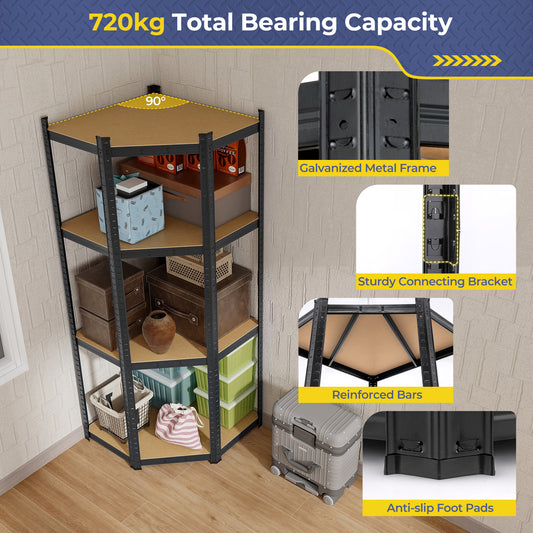 COSTWAY 4-Tier Corner Shelving Unit, Adjustable Garage Storage Utility Rack, 720KG Heavy Duty Metal Shelving Organizer for Warehouse, Pantry, Shed & Kitchen