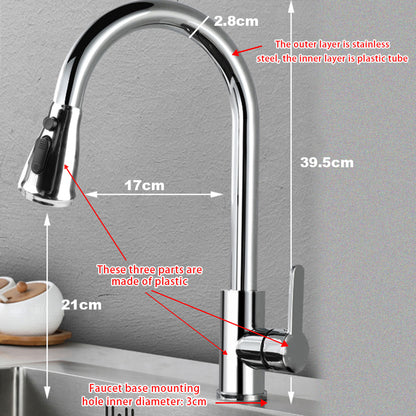 Kitchen Taps Sink Mixer Pull Out Spray Tap Single Faucet - Silver