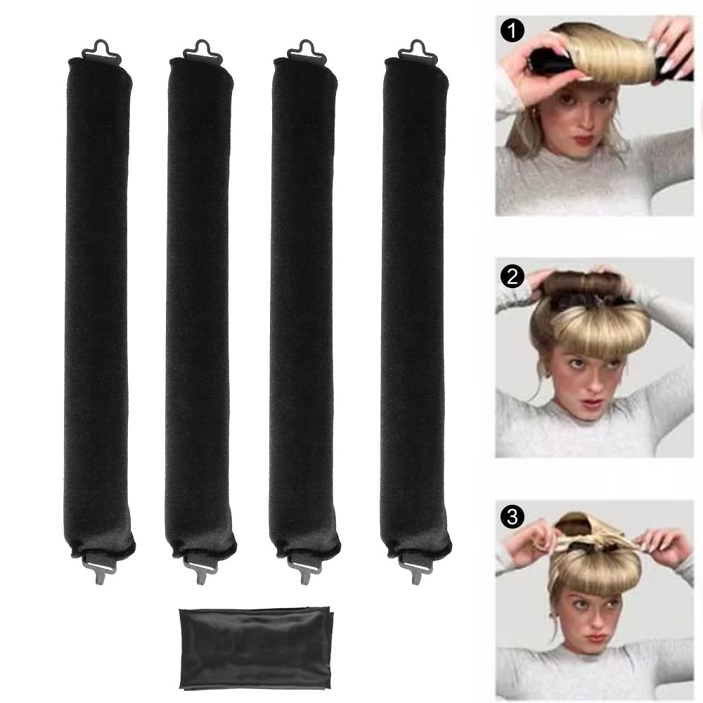 5pcs Overnight Heatless Hair Curler Blowout Rods Heatless Curls Flexi Rods with Silk Scarf for All Hair Types - Black