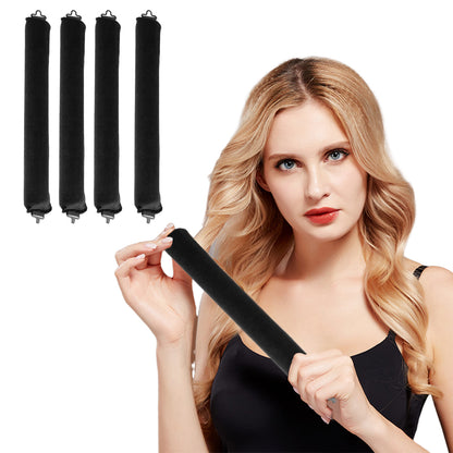 5pcs Overnight Heatless Hair Curler Blowout Rods Heatless Curls Flexi Rods with Silk Scarf for All Hair Types - Black