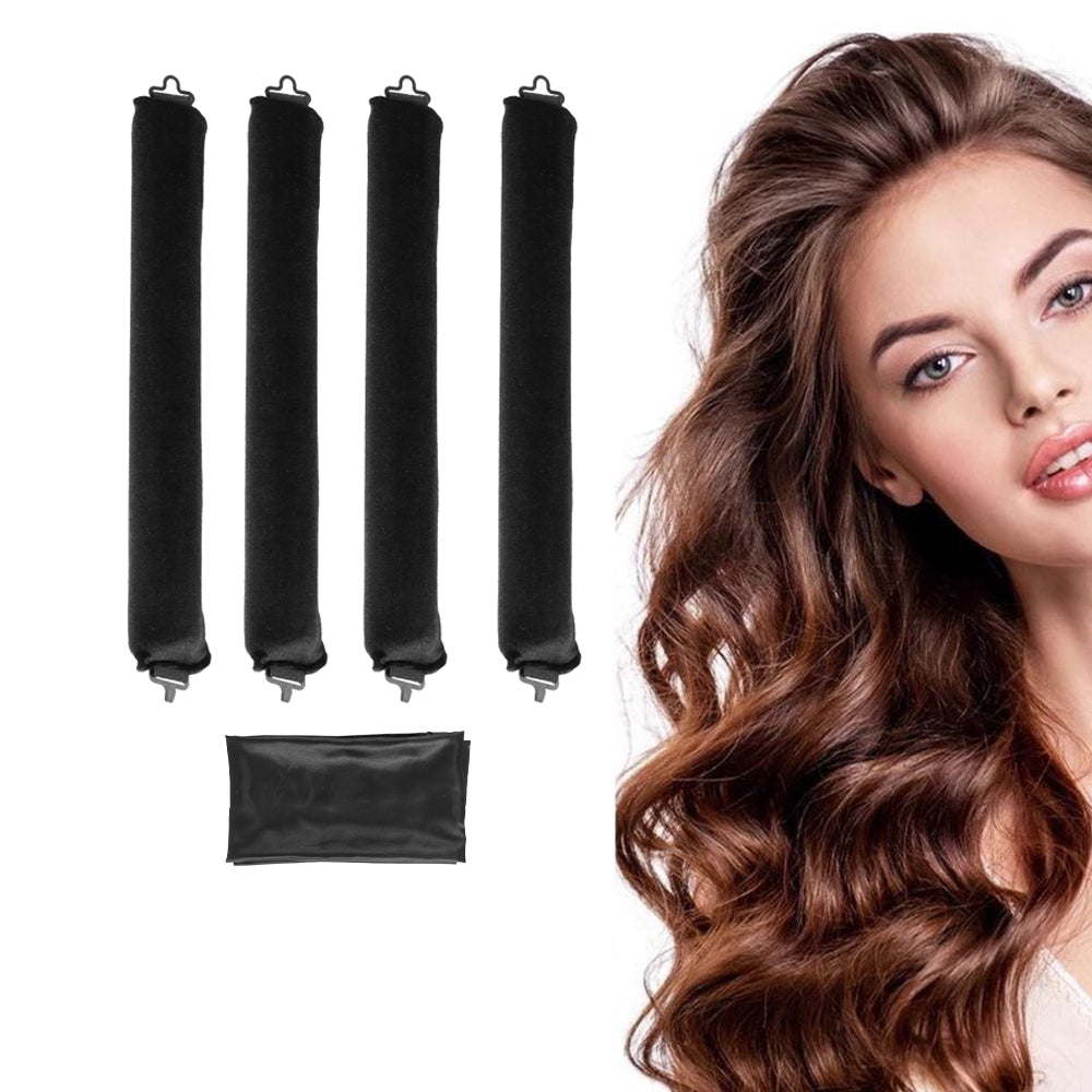 5pcs Overnight Heatless Hair Curler Blowout Rods Heatless Curls Flexi Rods with Silk Scarf for All Hair Types - Black