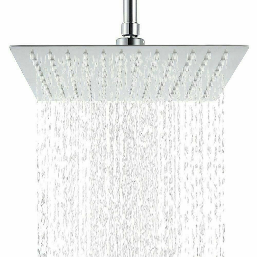 12 Large Square Shower Head Chrome Stainless Steel Rainfall Overhead Bathroom