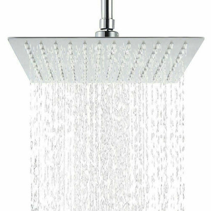 12 Large Square Shower Head Chrome Stainless Steel Rainfall Overhead Bathroom