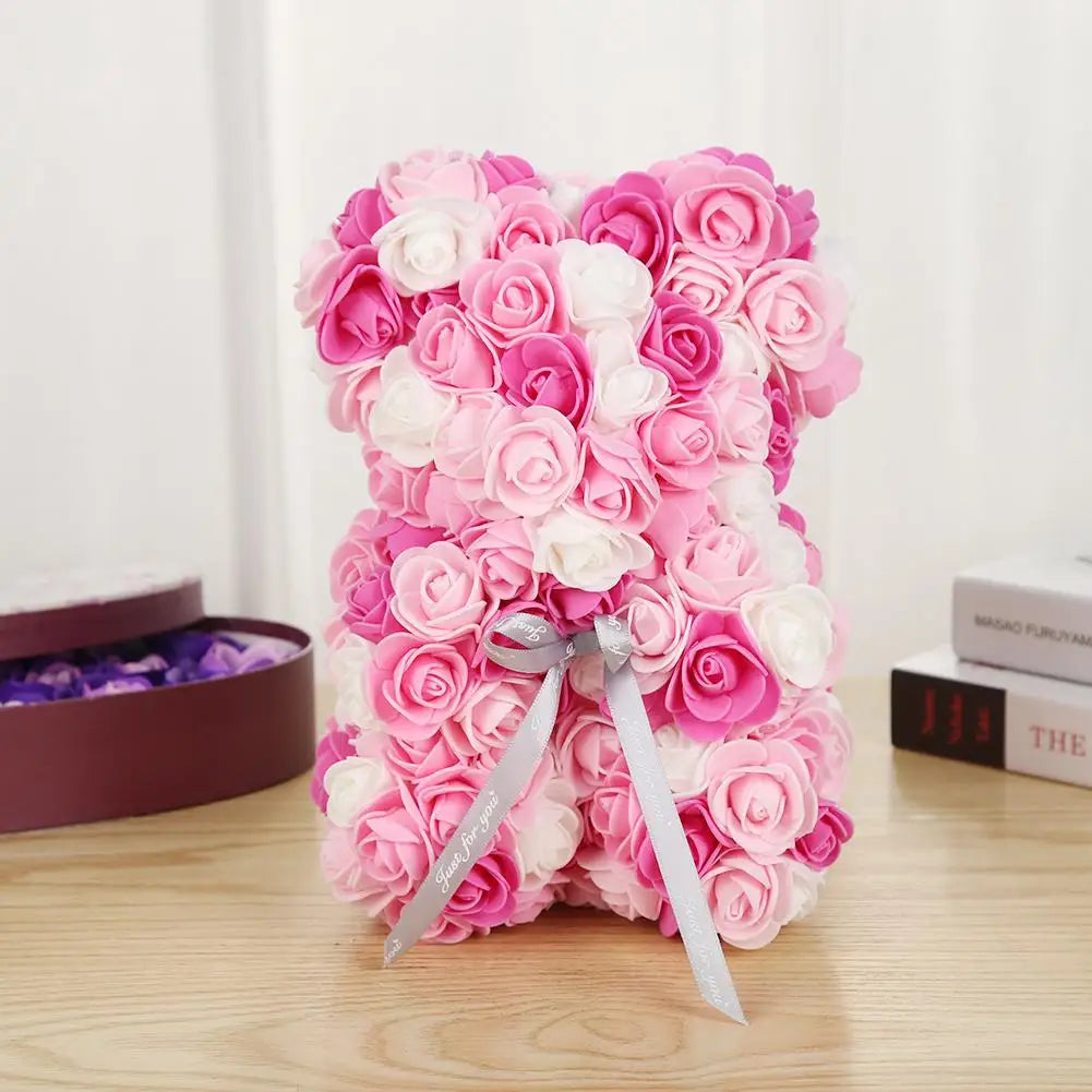 24CM Teddy Rose Bear Artificial Flower Rose of Bear Christmas Decoration for Home Valentines Women Gifts Support Dropshipping