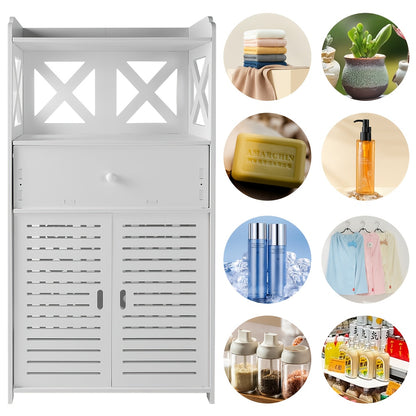 White Bathroom Kitchen Living Room Bedroom Storage Cabinet Drawer Cupboard Floor Free Standing Unit Wood, Slim Bathroom Storage Unit, Toilet Box Cabinet, Storage Rack, Single Door Home Furniture Unit, White Home Rack Shelf 80