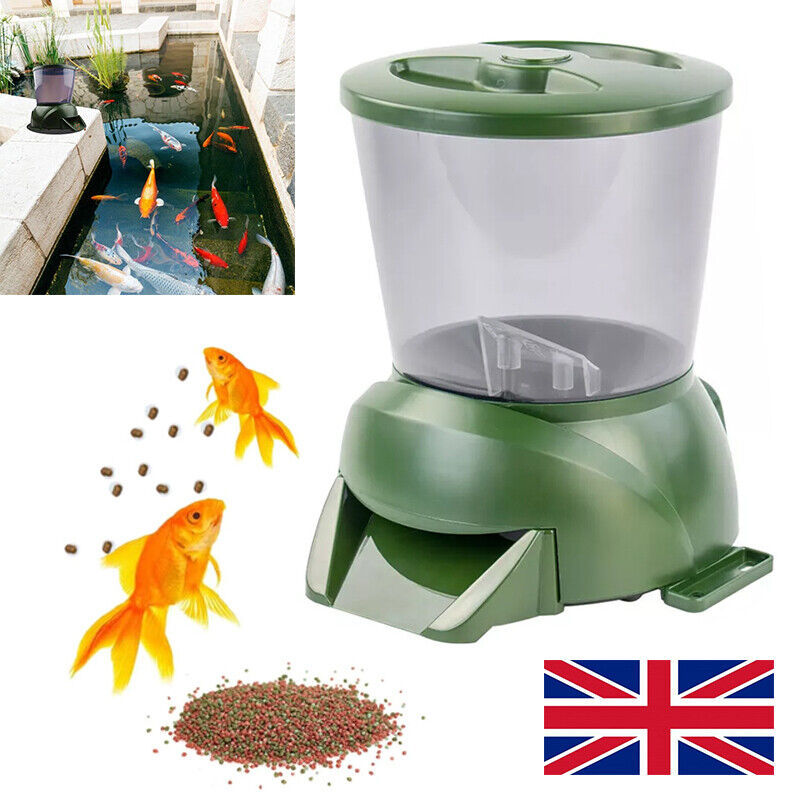 UK AUTOMATIC POND FISH FEEDER HOLIDAY KOI FEED FOOD TIMER AUTO PELLET DISPENSER