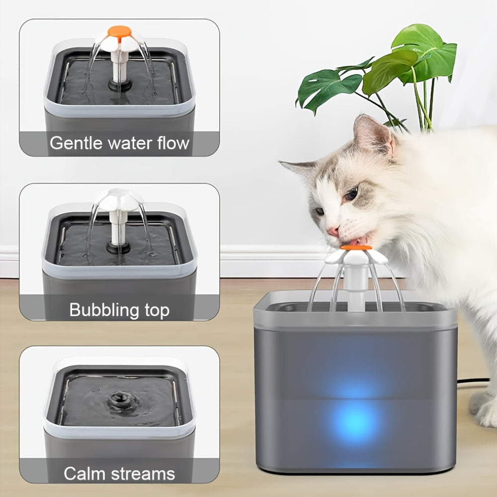 2L CAT WATER FOUNTAIN FOR PET DOG LED DRINKING WATER BOWL AUTOMATIC DISPENSER UK, 2L Large Capacity To Provide Drinking Water For Pets;Quiet Water Pump, Removable, Easy To Clean;, Without Battery